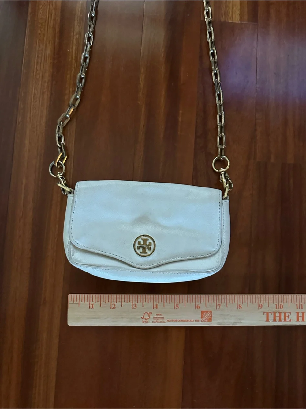 Tory Burch Cream Leather Crossbody with Gold Chain Strap